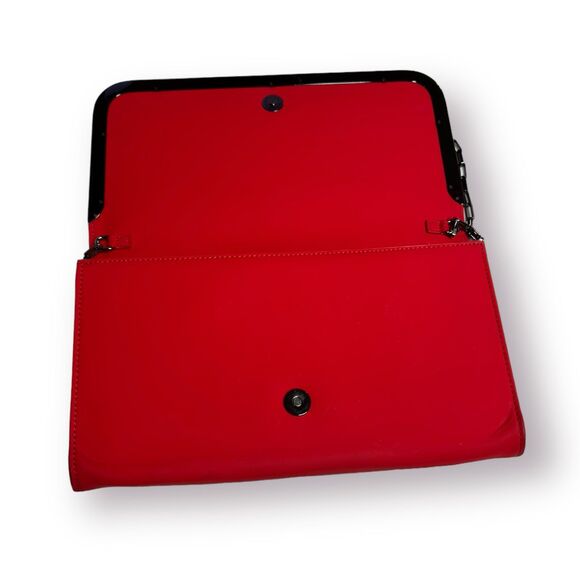 Botkier Red Leather Misha Clutch Bag Foldover Chain Strap Fairycore Clutch - Picture 4 of 10